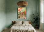 Retro Beach Line-Up coastal canvas print on the wall of a bedroom