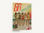 Retro Beach Line-Up, retro beach women collage, coastal canvas wall art print ready to hang