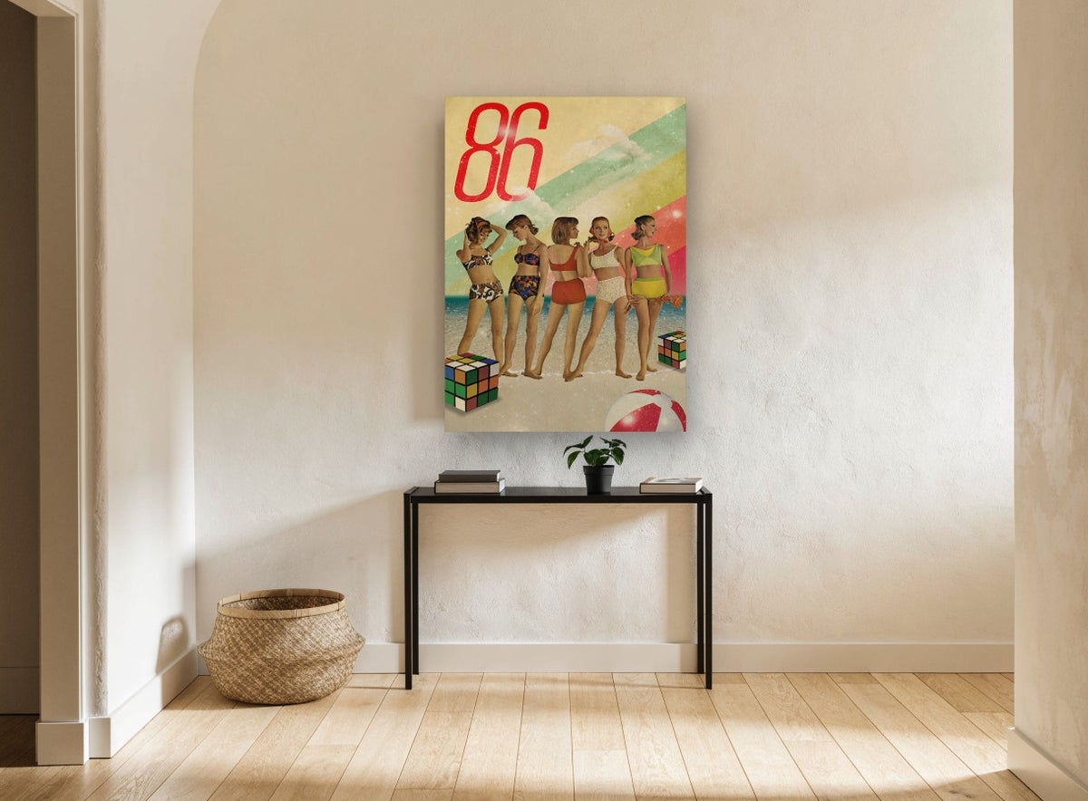 Retro Beach Line-Up coastal canvas print on the wall of a hallway