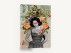 Poison Caution Bouquet, vintage collage woman roses butterflies, floral canvas wall art print ready to hang