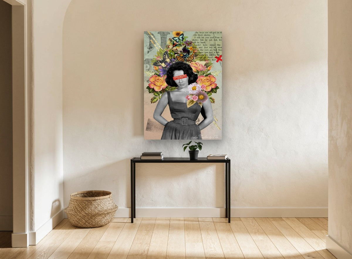 Poison Caution Bouquet floral canvas print on the wall of a hallway
