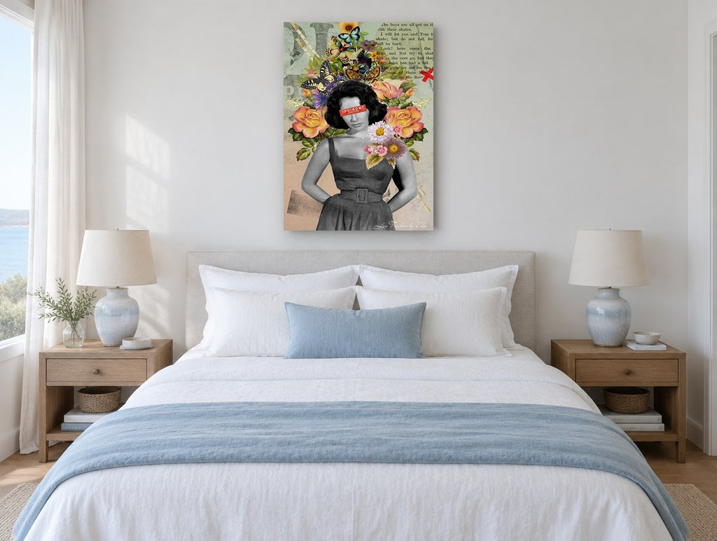 Poison Caution Bouquet floral canvas print on the wall of a coastal bedroom