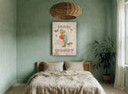 Love Over Money vintage canvas print on the wall of a bedroom