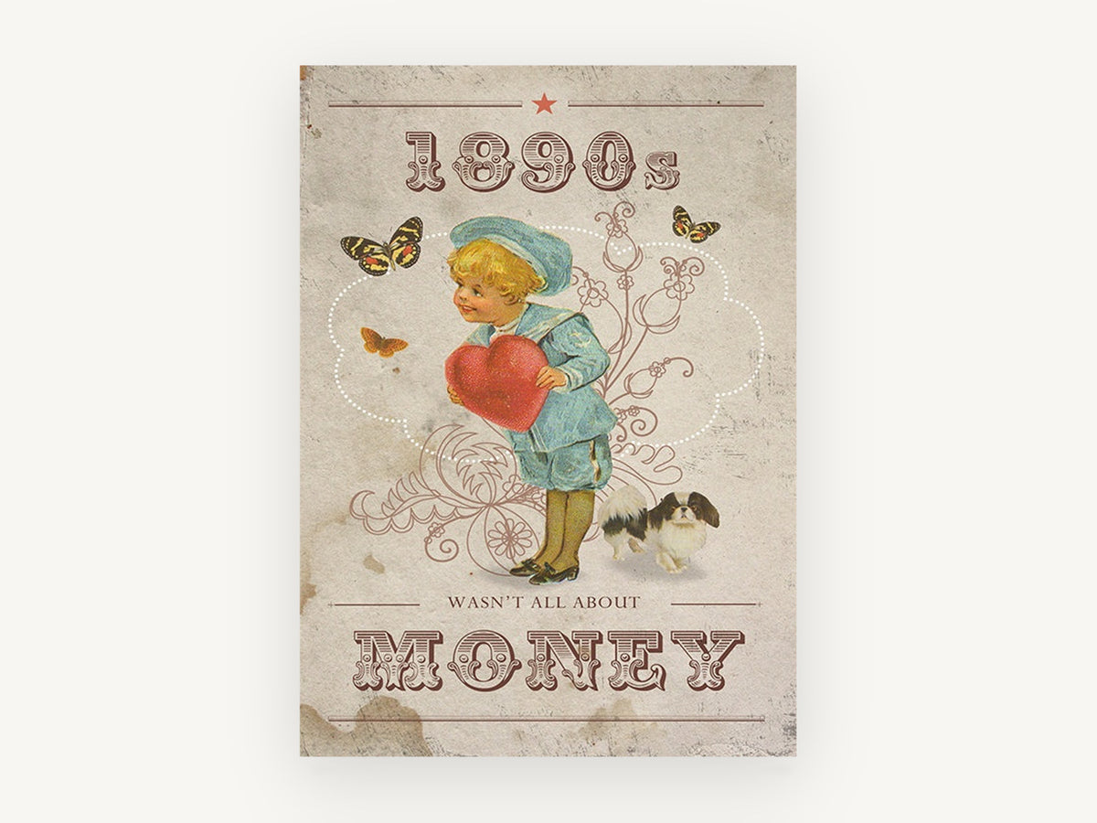 Love Over Money, vintage canvas wall art print, front view