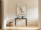 Love Over Money vintage canvas print on the wall of a hallway