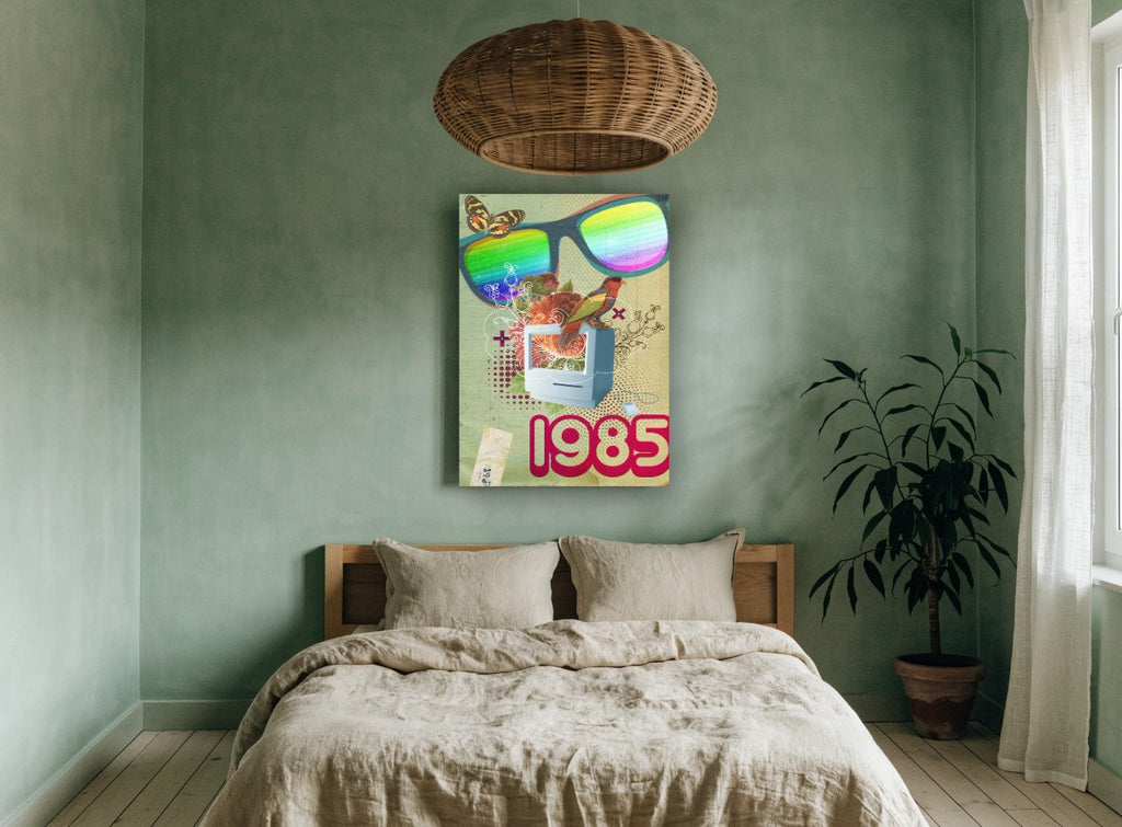 Retro Computer Collage animal canvas print on the wall of a bedroom
