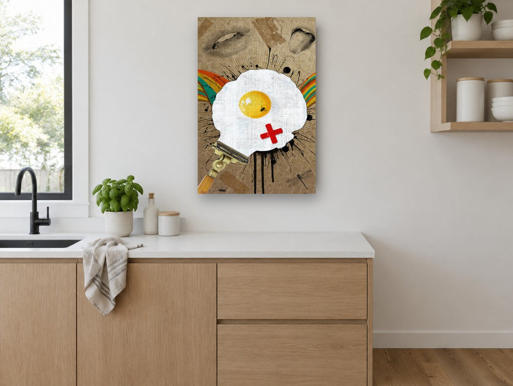 Razor Fried Egg kitchen canvas print on the wall of a kitchen