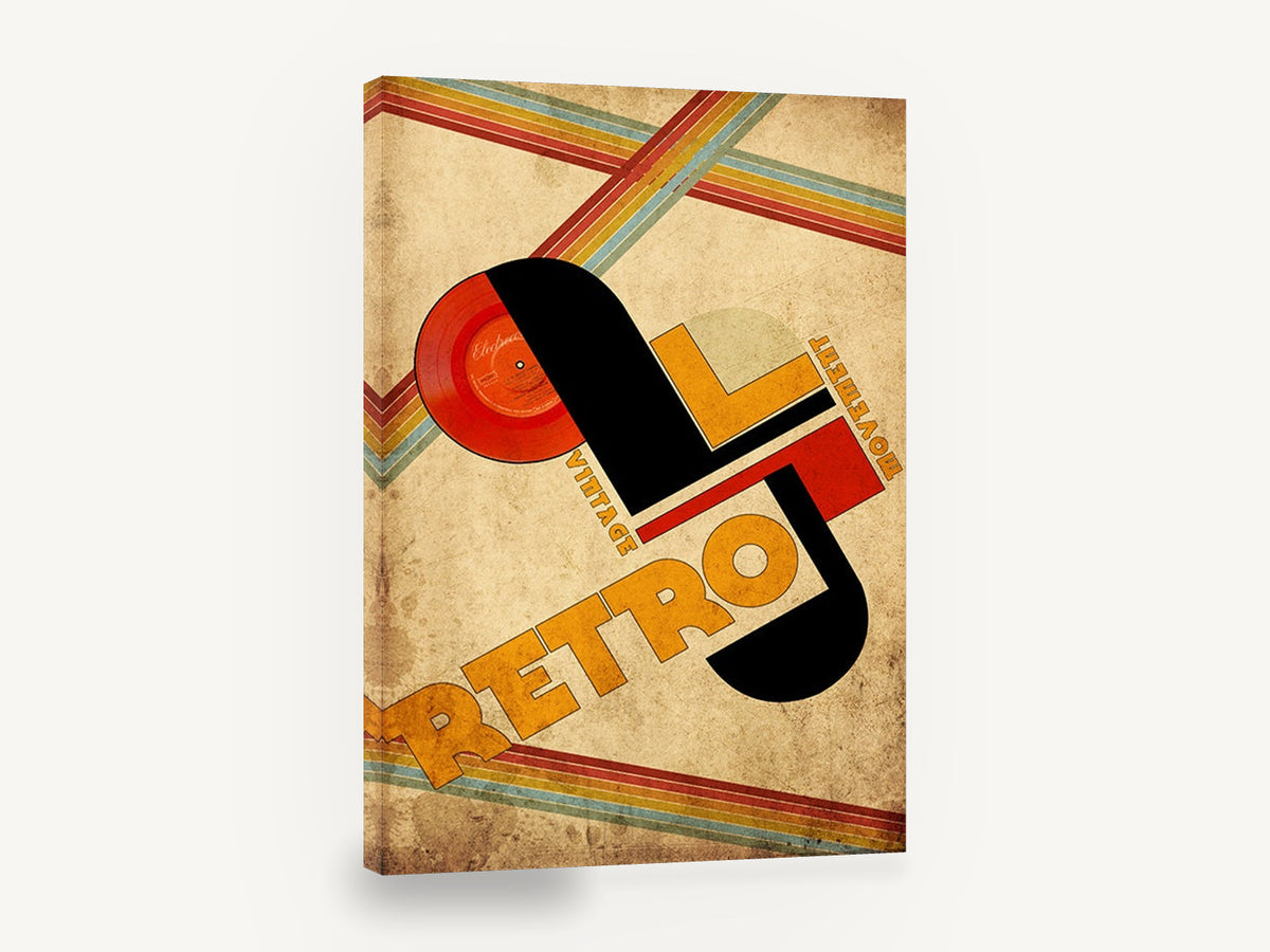 Retro Vinyl Movement, retro vinyl record typography poster, stretched canvas wall art print ready to hang
