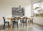 Crowded Zebra Herd animal canvas print on the wall of a dining room