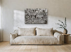 Crowded Zebra Herd animal canvas print on the wall of a living room