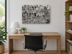 Crowded Zebra Herd animal canvas print on the wall of a study
