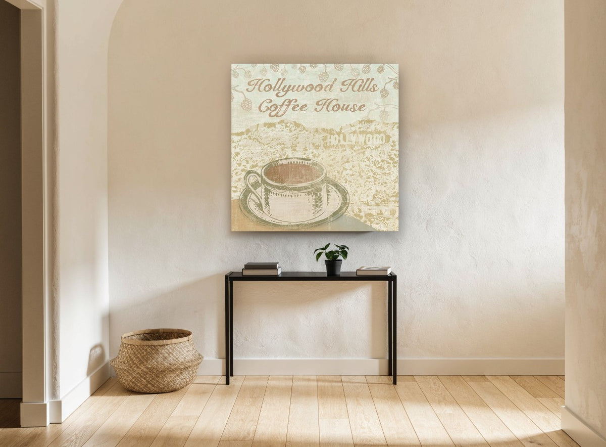Hills Coffee House kitchen canvas print on the wall of a hallway