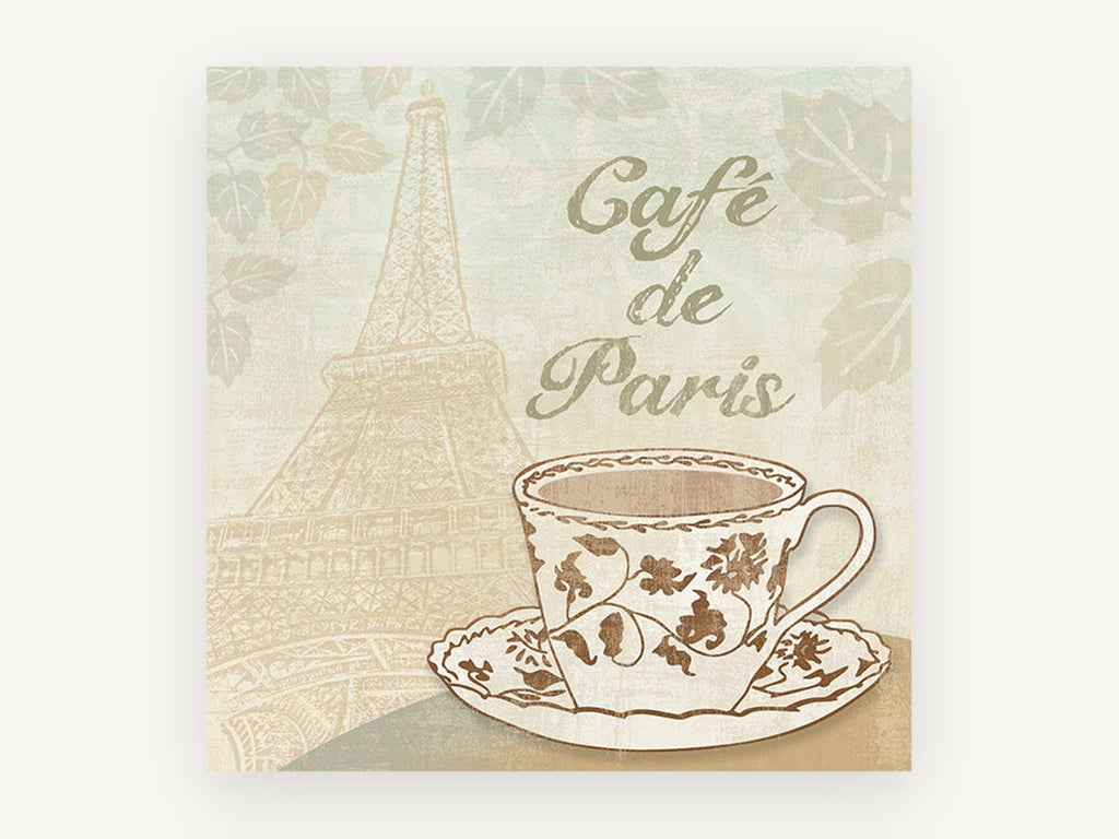 Paris Café Teacup, kitchen canvas wall art print, front view