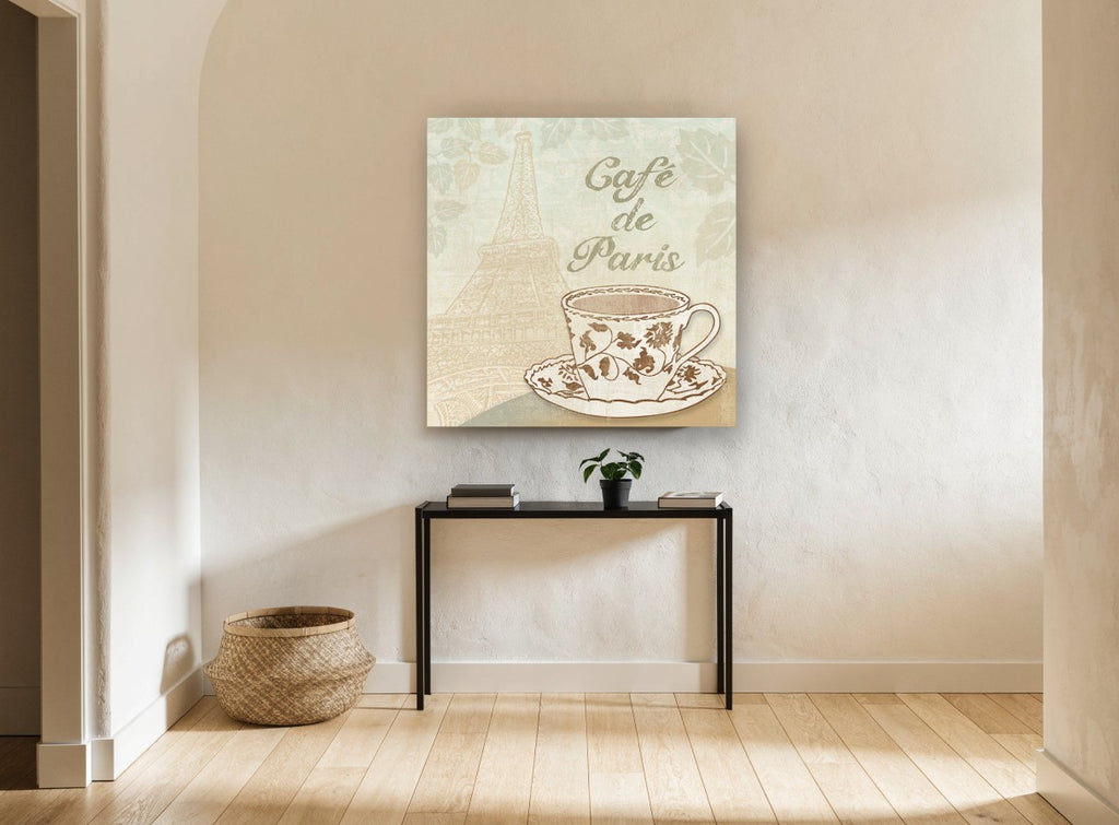 Paris Café Teacup kitchen canvas print on the wall of a hallway