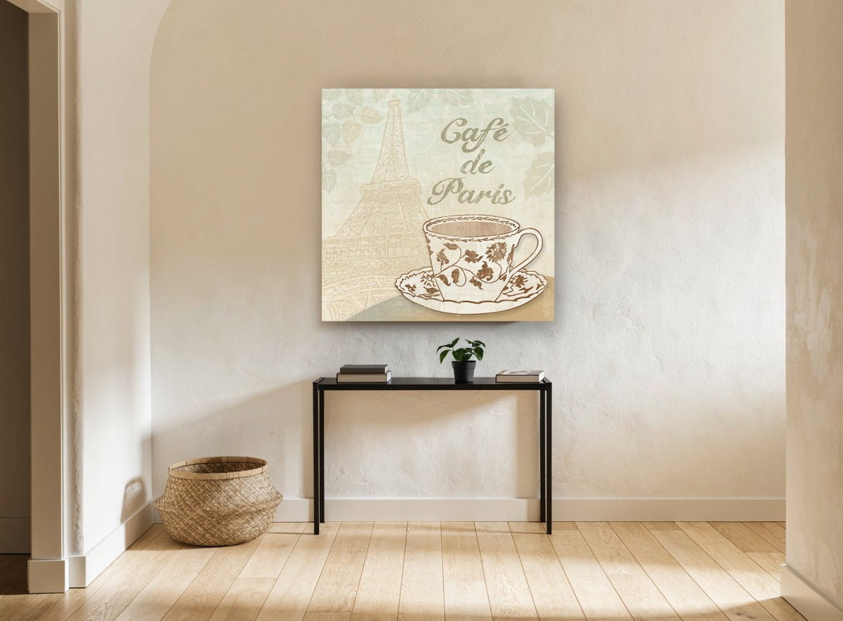Paris Café Teacup kitchen canvas print on the wall of a hallway