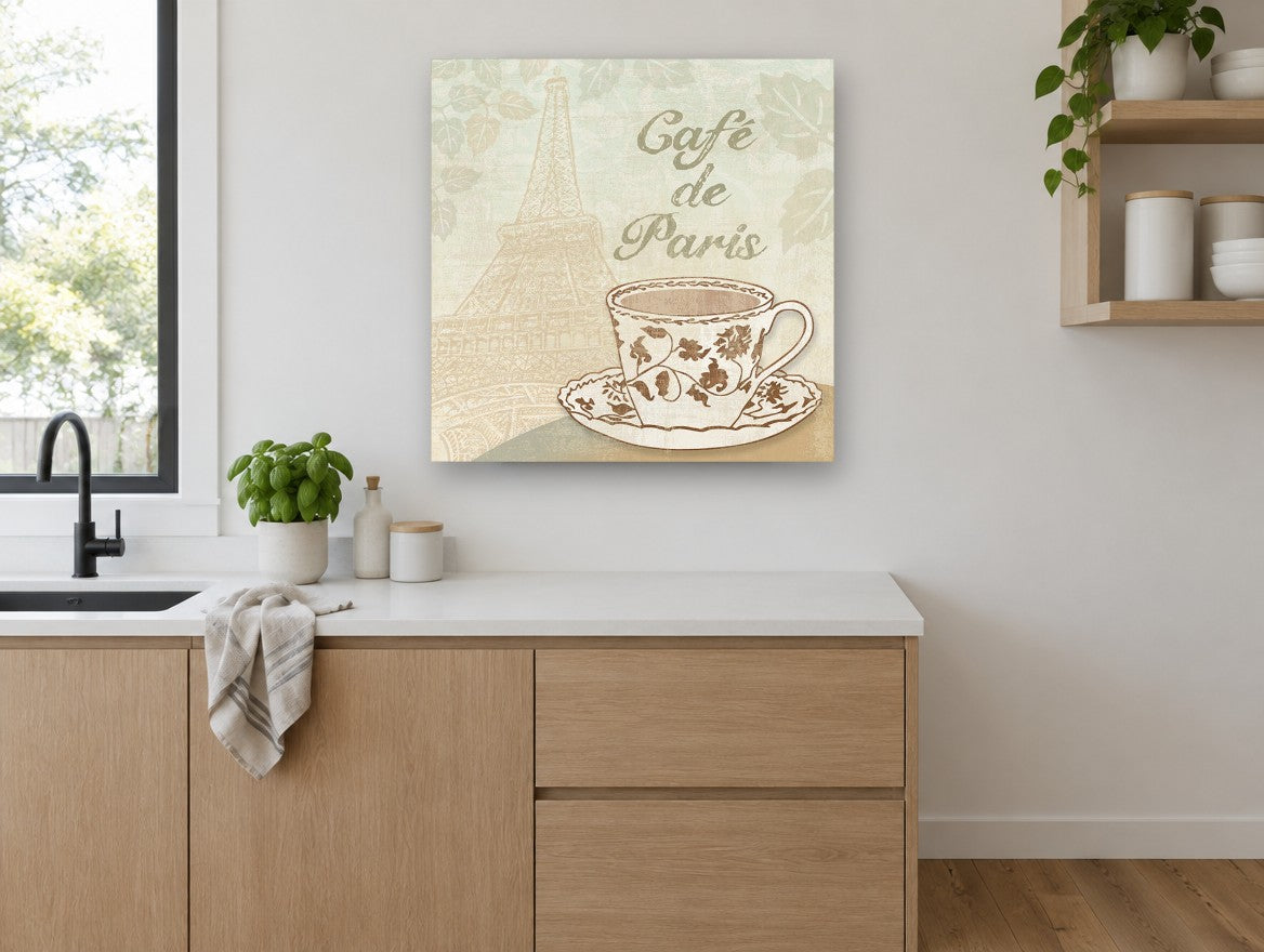 Paris Café Teacup kitchen canvas print on the wall of a kitchen