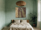 Fern Fronds on Burlap floral canvas print on the wall of a bedroom