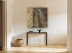 Fern Fronds on Burlap floral canvas print on the wall of a hallway