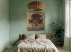 Lone Tree on Burlap floral canvas print on the wall of a bedroom