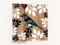 Sparrow on Woodgrain, bird and leaves on wood grain illustration, floral canvas wall art print ready to hang