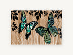 Butterflies on Woodgrain, teal butterflies woodgrain illustration, animal canvas wall art print, front view