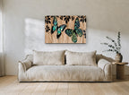Butterflies on Woodgrain animal canvas print on the wall of a living room
