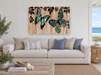 Butterflies on Woodgrain animal canvas print on the wall of a beach house living room