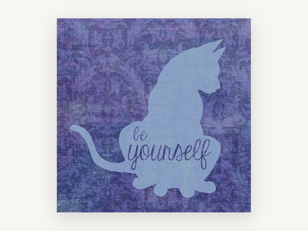 Be Yourself Cat, purple cat silhouette typography illustration, animal canvas wall art print, front view