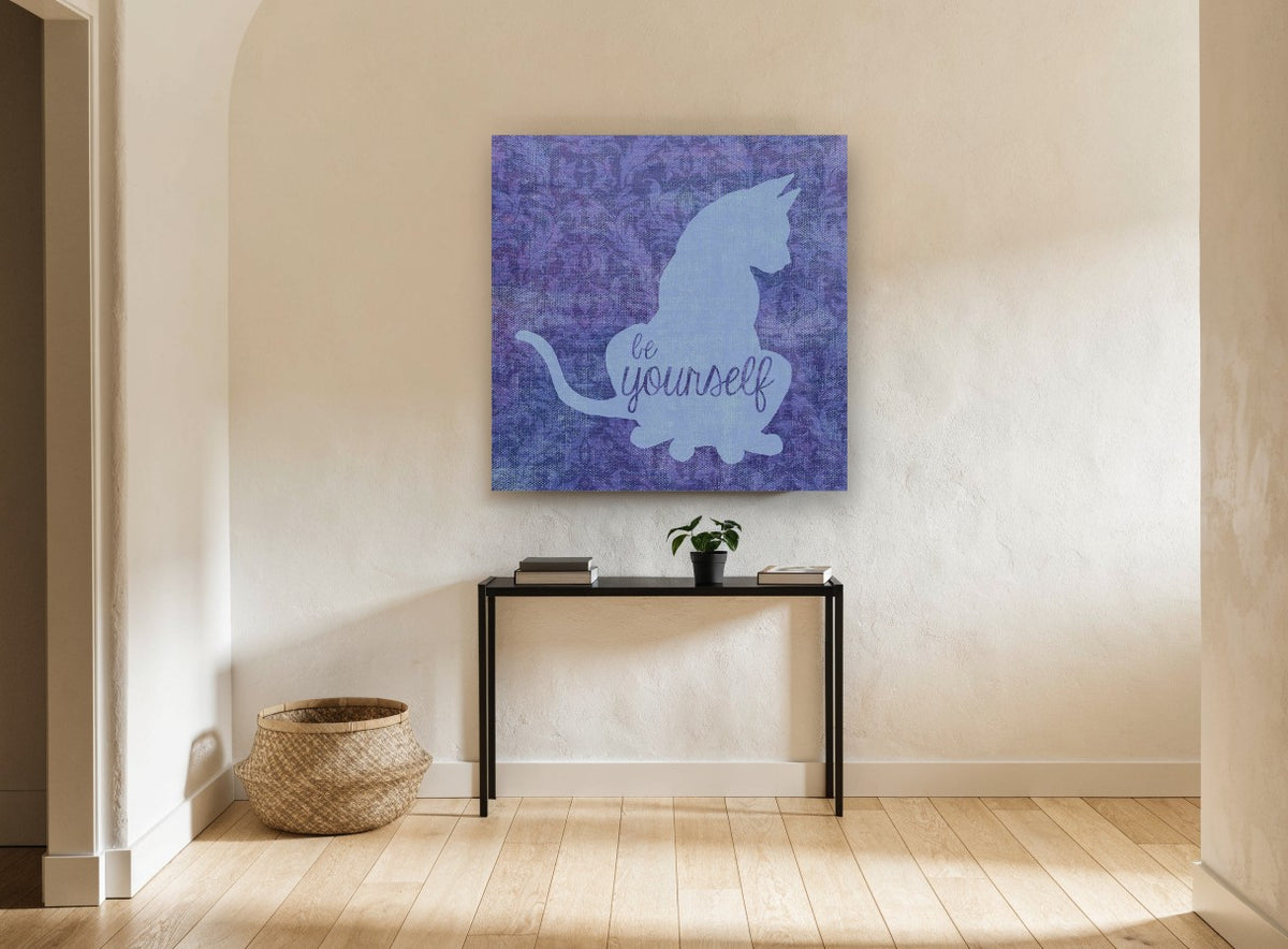 Be Yourself Cat animal canvas print on the wall of a hallway