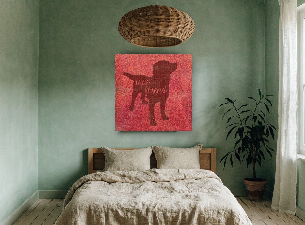 True Friend Dog Silhouette animal canvas print on the wall of a bedroom