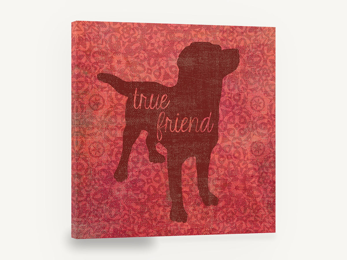True Friend Dog Silhouette, red dog silhouette typography illustration, animal canvas wall art print ready to hang