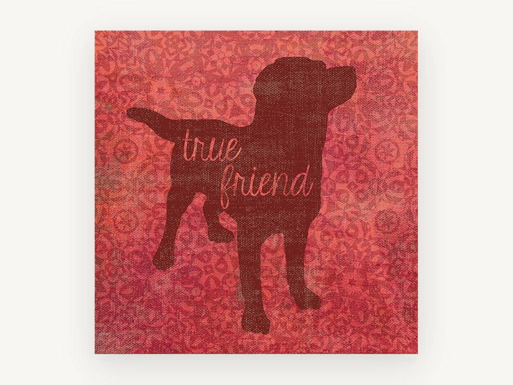 True Friend Dog Silhouette, red dog silhouette typography illustration, animal canvas wall art print, front view