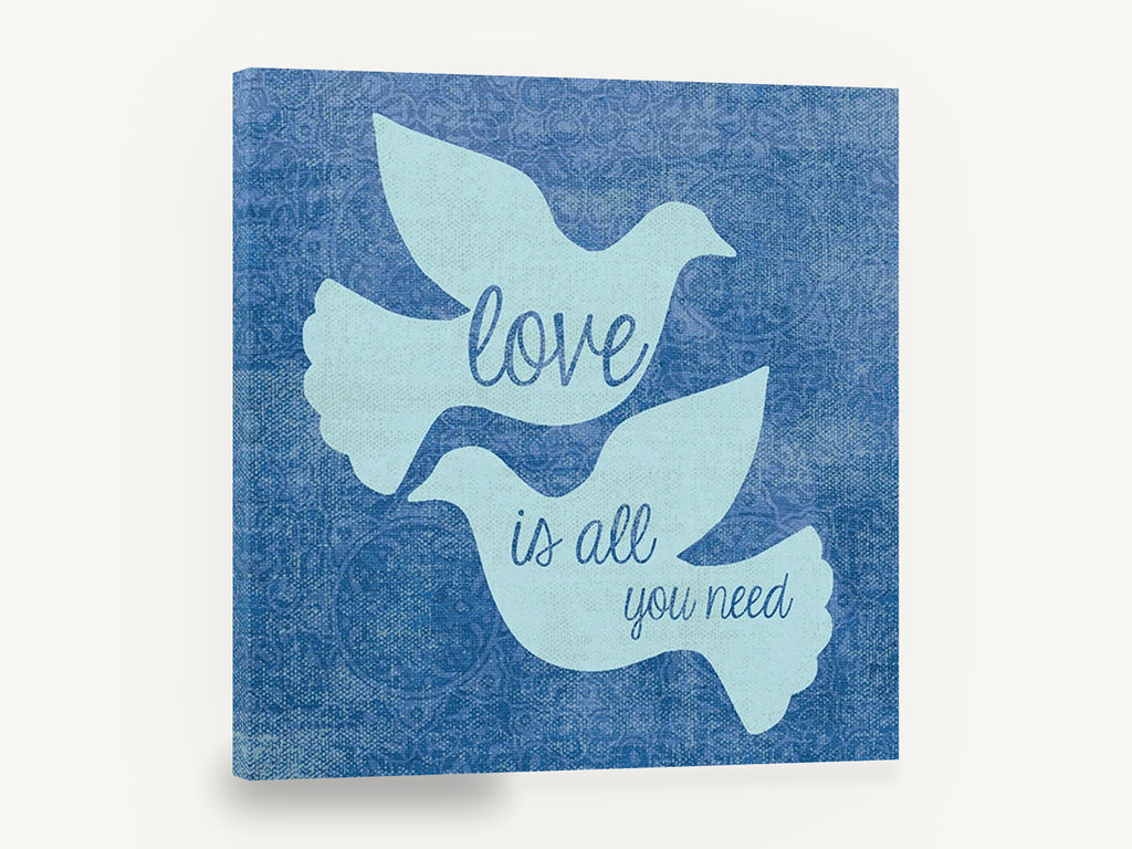 Two Doves Love Quote, blue doves love typography, animal canvas wall art print ready to hang
