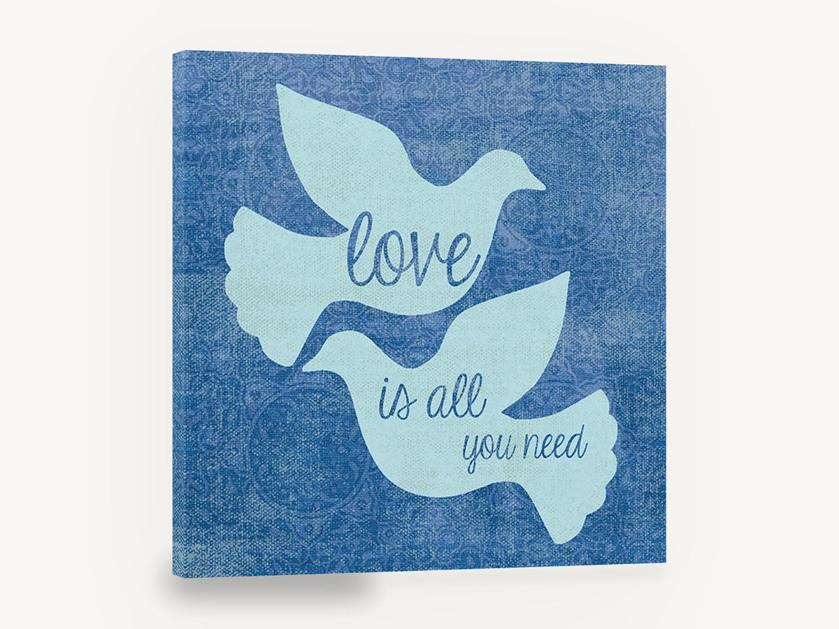 Two Doves Love Quote, blue doves love typography, animal canvas wall art print ready to hang