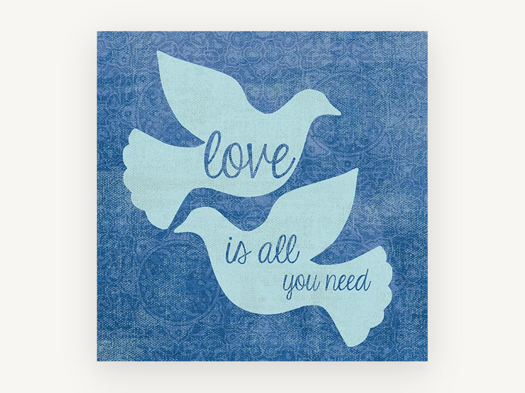 Two Doves Love Quote, blue doves love typography, animal canvas wall art print, front view