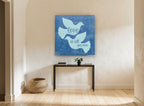 Two Doves Love Quote animal canvas print on the wall of a hallway