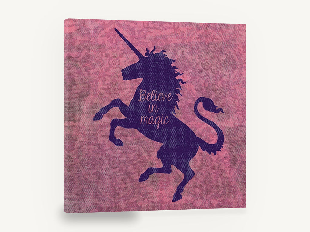 Believe in Magic Unicorn, unicorn silhouette believe in magic illustration, animal canvas wall art print ready to hang