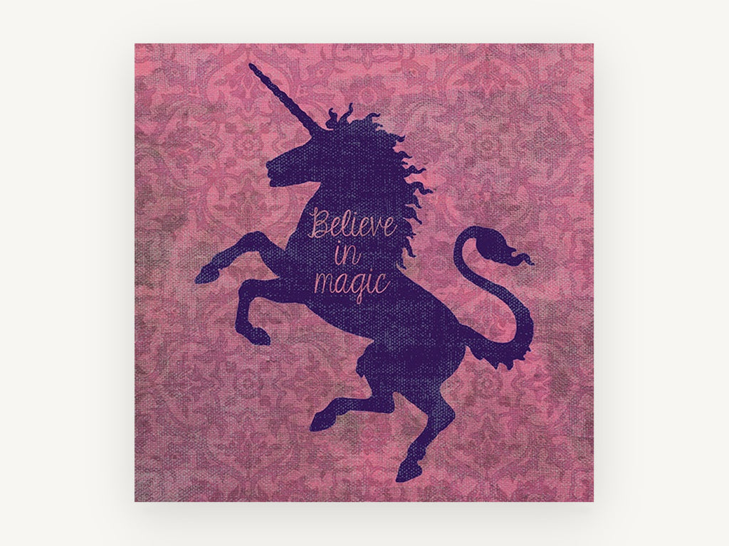 Believe in Magic Unicorn, unicorn silhouette believe in magic illustration, animal canvas wall art print, front view