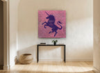 Believe in Magic Unicorn animal canvas print on the wall of a hallway