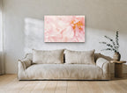 Soft Blush Peonies floral canvas print on the wall of a living room