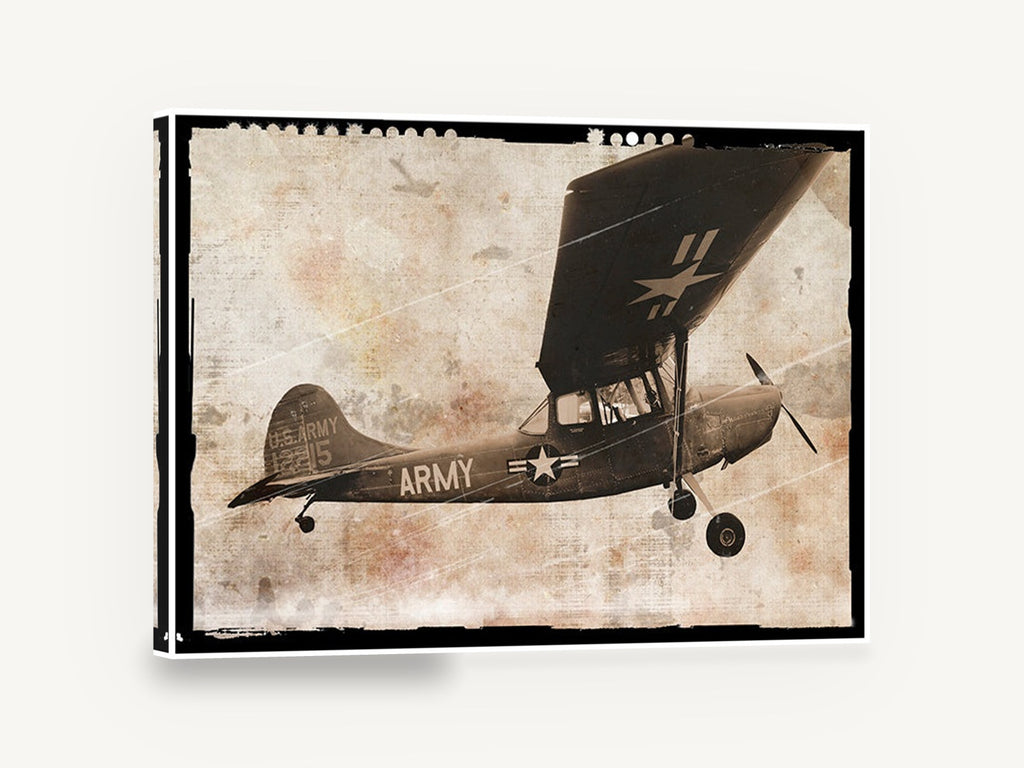 Army Spotter Overhead, vintage us army light aircraft, stretched canvas wall art print ready to hang