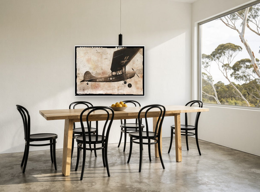 Army Spotter Overhead vintage canvas print on the wall of a dining room