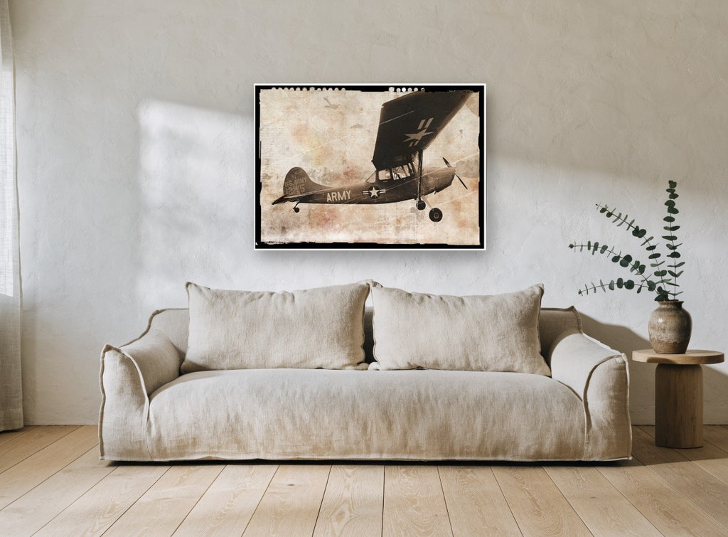 Army Spotter Overhead vintage canvas print on the wall of a living room