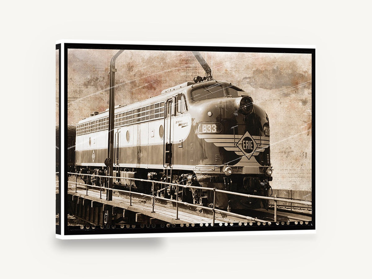 Erie Diesel on Turntable, vintage erie diesel locomotive photo, stretched canvas wall art print ready to hang