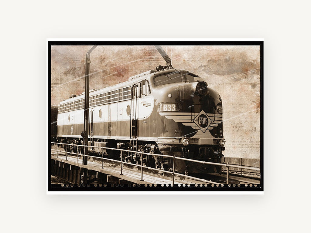Erie Diesel on Turntable, vintage canvas wall art print, front view