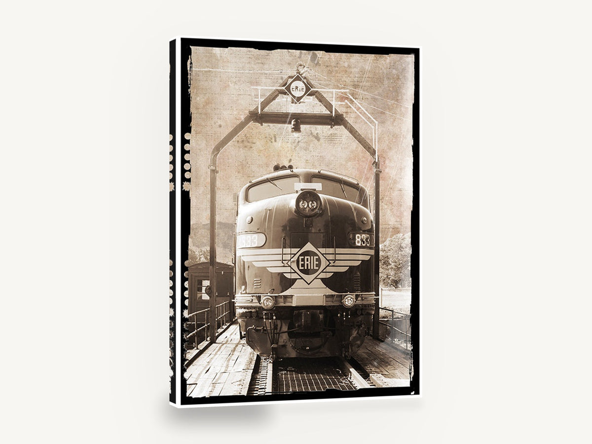 Erie Diesel Head-On, vintage erie diesel locomotive photo, stretched canvas wall art print ready to hang