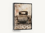 Rear of the Old Coupe, vintage car rear sepia photograph, stretched canvas wall art print ready to hang
