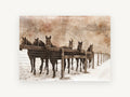 Six Horses in Snow, vintage canvas wall art print, front view