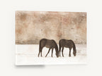 Grazing in Winter Snow, vintage horses grazing in snow, stretched canvas wall art print ready to hang