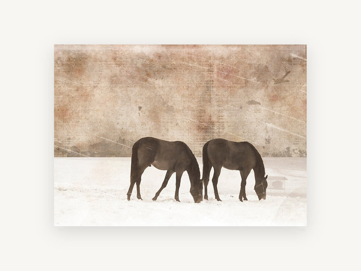 Grazing in Winter Snow, vintage canvas wall art print, front view